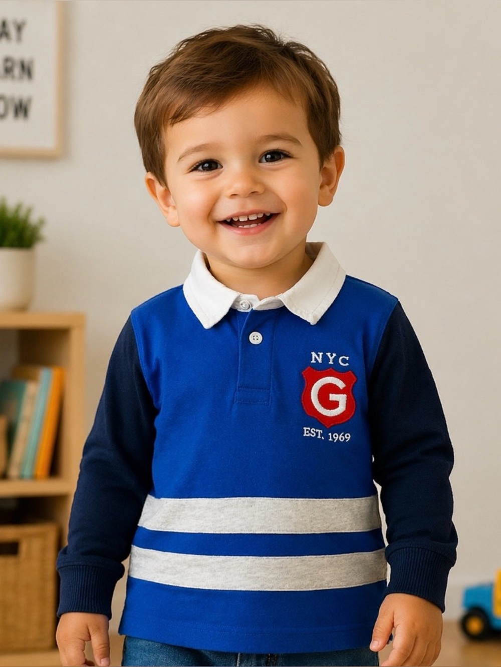 GAP Boys Long Sleeve Polo Shirt, Size 4, Blue White